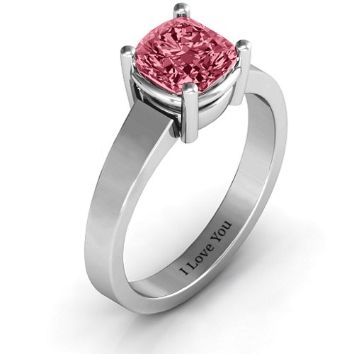 Cushion Cut Solitaire Ring – 10K White Gold with Red Premium Zirconia