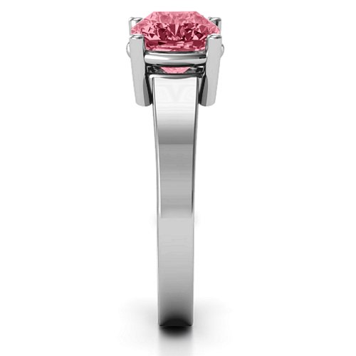 Cushion Cut Solitaire Ring – 10K White Gold with Red Premium Zirconia