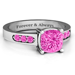 Cushion Cut Solitaire with Accents Ring in 925 Sterling Silver with Pink Tourmaline