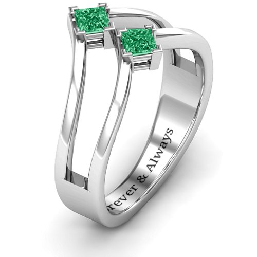 Peaks and Valleys Geometric Ring With Princess Stones – Sterling Silver with Emerald