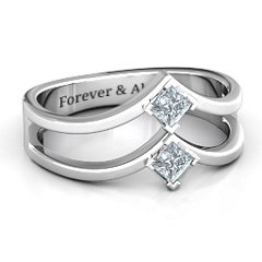 Peaks and Valleys Geometric Ring With Princess Stones – 10K White Gold with Cubic Zirconia