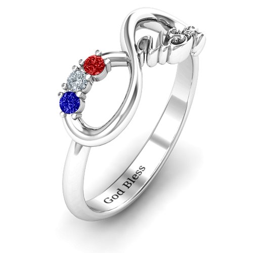 USA Infinity Ring – 10K White Gold with Garnet, Cubic Zirconia, and Blue Sapphire