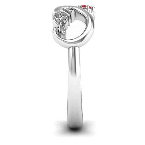 USA Infinity Ring – 10K White Gold with Garnet, Cubic Zirconia, and Blue Sapphire