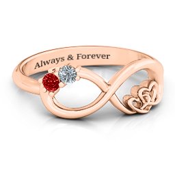 Double the Love Infinity Ring in 10K Solid Rose Gold with Garnet and Cubic Zirconia