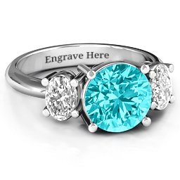 Impressive Three Stone Eternity Ring in 10K Solid White Gold with Mint Premium Zirconia and White Premium Zirconia