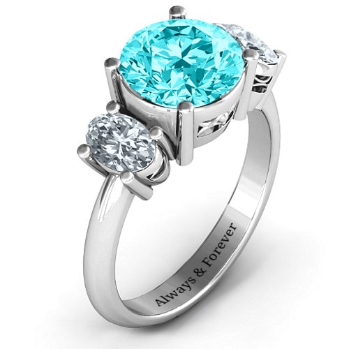 Impressive Three Stone Eternity Ring – 10K White Gold with Mint Premium Zirconia and Cubic Zirconia