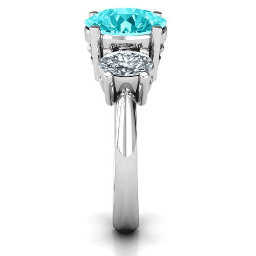 Impressive Three Stone Eternity Ring – 10K White Gold with Mint Premium Zirconia and Cubic Zirconia