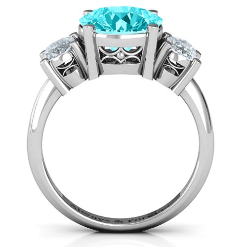 Impressive Three Stone Eternity Ring – 10K White Gold with Mint Premium Zirconia and Cubic Zirconia