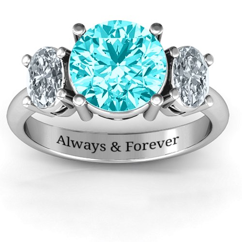 Impressive Three Stone Eternity Ring – 10K White Gold with Mint Premium Zirconia and Cubic Zirconia