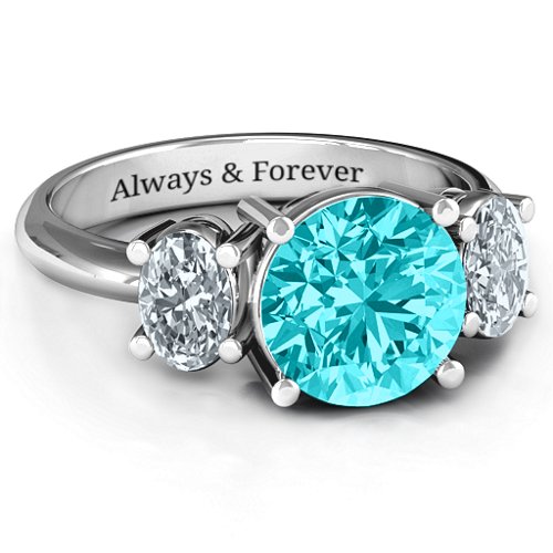 Impressive Three Stone Eternity Ring – 10K White Gold with Mint Premium Zirconia and Cubic Zirconia