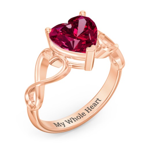 Heart Shaped Stone with Interwoven Heart Infinity Band Ring – 10K Rose Gold with Red Premium Zirconia