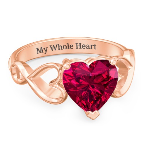 Heart Shaped Stone with Interwoven Heart Infinity Band Ring – 10K Rose Gold with Red Premium Zirconia