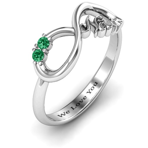 2-10 Stone Nana Infinity Ring – Sterling Silver with Emerald