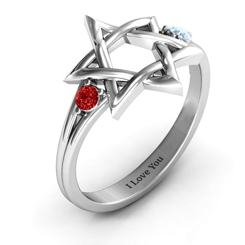 Classic Star of David Ring – 10K White Gold with Garnet and Aquamarine