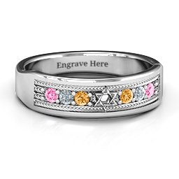 Star of David Band Ring in 10K Solid White Gold with Pink Tourmaline, Cubic Zirconia, and Citrine