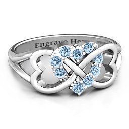Birthstone Triple Heart Infinity Ring in 925 Sterling Silver with Aquamarine