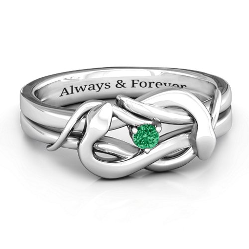 Snake Lover's Knot Ring – Sterling Silver with Emerald