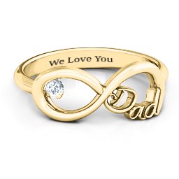 Dad Infinity Ring in 10K Solid Yellow Gold with Cubic Zirconia