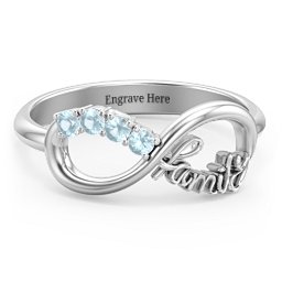 Family Infinite Love with Stones Ring in 925 Sterling Silver with Blue Topaz, Cubic Zirconia, Aquamarine, and Pink Tourmaline