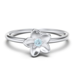 Stacking Flower RIng in 925 Sterling Silver with Blue Topaz