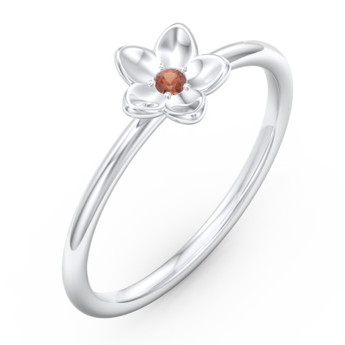 Stacking Flower RIng – Sterling Silver with Garnet