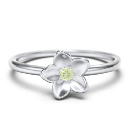 Stacking Flower RIng in 10K Solid White Gold with Peridot