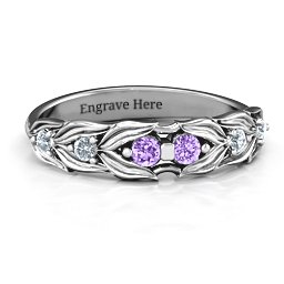 Leaves of Love 6 Stone Ring in 10K Solid White Gold with Amethyst and Cubic Zirconia