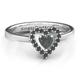 Heart in Heart Halo Ring in 925 Sterling Silver with Alexandrite and Black Premium Zirconia