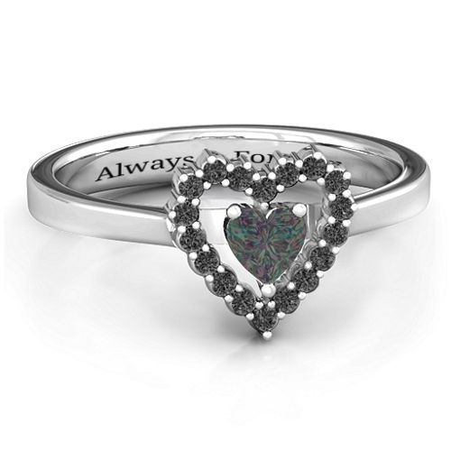 Heart in Heart Halo Ring – Sterling Silver with Alexandrite and Black Premium Zirconia