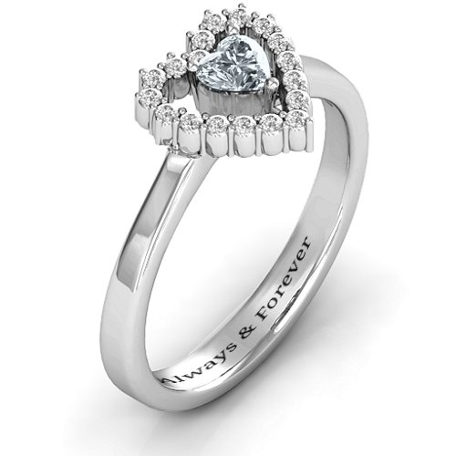 Heart in Heart Halo Ring – 10K White Gold with Cubic Zirconia and White Premium Zirconia