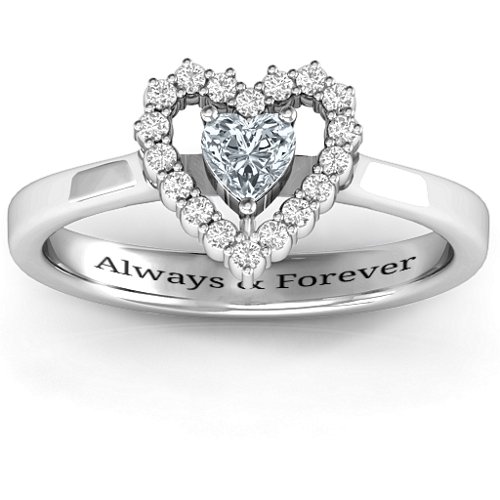 Heart in Heart Halo Ring – 10K White Gold with Cubic Zirconia and White Premium Zirconia