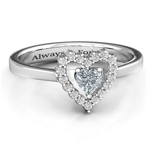 Heart in Heart Halo Ring – 10K White Gold with Cubic Zirconia and White Premium Zirconia