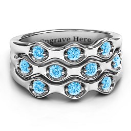 3 Tier Wave Ring in 925 Sterling Silver with Blue Topaz