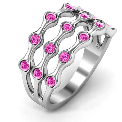 Alternating Stone Fashion Wave Ring – Sterling Silver with Pink Tourmaline