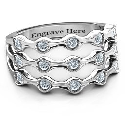 Alternating Stone Fashion Wave Ring in 10K Solid White Gold with Cubic Zirconia