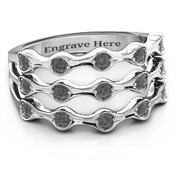 3 Row Fashion Wave Ring in 925 Sterling Silver with Alexandrite