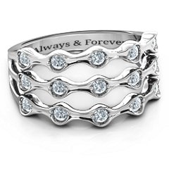 15 Stone Family Wave Ring – 10K White Gold with Cubic Zirconia
