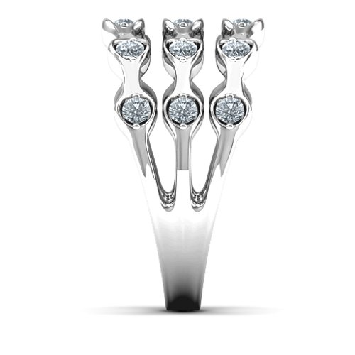 15 Stone Family Wave Ring – 10K White Gold with Cubic Zirconia