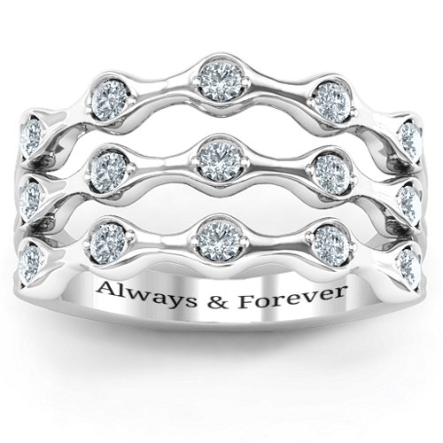 15 Stone Family Wave Ring – 10K White Gold with Cubic Zirconia