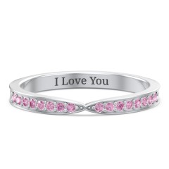Tapered Stacking Band with Accents – 10K White Gold with Red Premium Zirconia