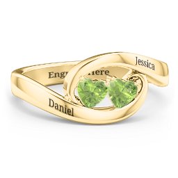 Engravable Double Heart Gemstone Wave Ring