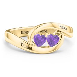 Engravable Double Heart Gemstone Wave Ring