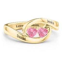 Engravable Double Heart Gemstone Wave Ring