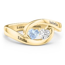Engravable Double Heart Gemstone Wave Ring