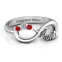 Aunt's Infinite Love Ring with Stones in 10K Solid White Gold with Cubic Zirconia and Garnet