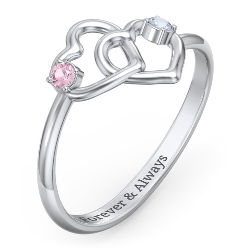 Linked in Love Ring – 10K White Gold with Pink Tourmaline and Aquamarine