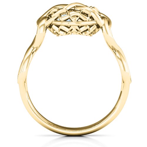 My Infinite Love Caged Hearts Ring – 10K Yellow Gold with Aquamarine