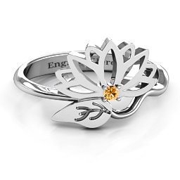 Leaves and Lotus Wrap Ring in 925 Sterling Silver with Citrine