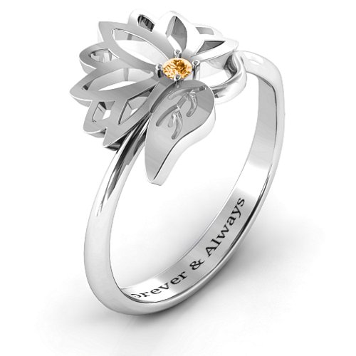 Leaves and Lotus Wrap Ring – Sterling Silver with Citrine