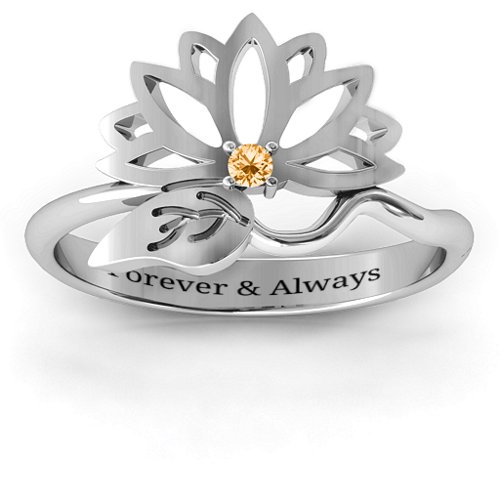 Leaves and Lotus Wrap Ring – Sterling Silver with Citrine